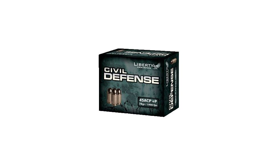 Liberty Ammunition Civil Defense .45 ACP +P 78 Grain Hollow Point Nickel-Plated Brass Cased Centerfire Pistol Ammo, 20 Rounds, LA-CD-45-013