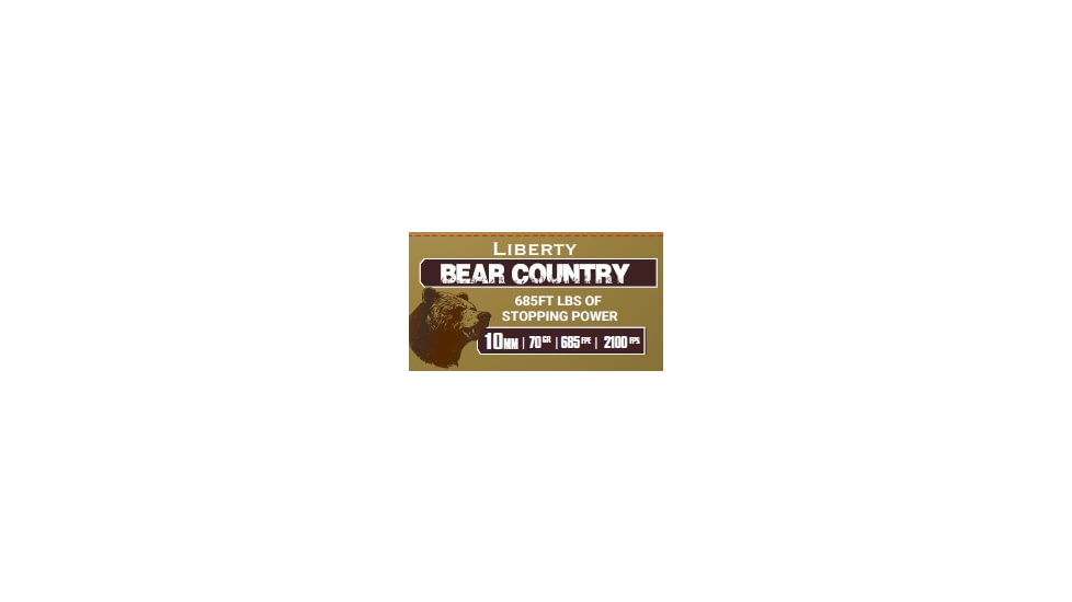 Liberty Ammunition Bear Country 10mm Auto 70 grain Hollow Point Brass Cased Pistol Ammo, 20 Rounds, LA-BC-070