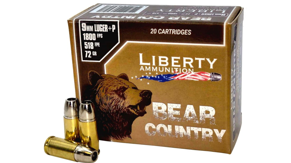 Liberty Ammunition Bear Country 9mm Luger 72 grain Hollow Point Brass Cased Pistol Ammo, 20 Rounds, LA-BC-072