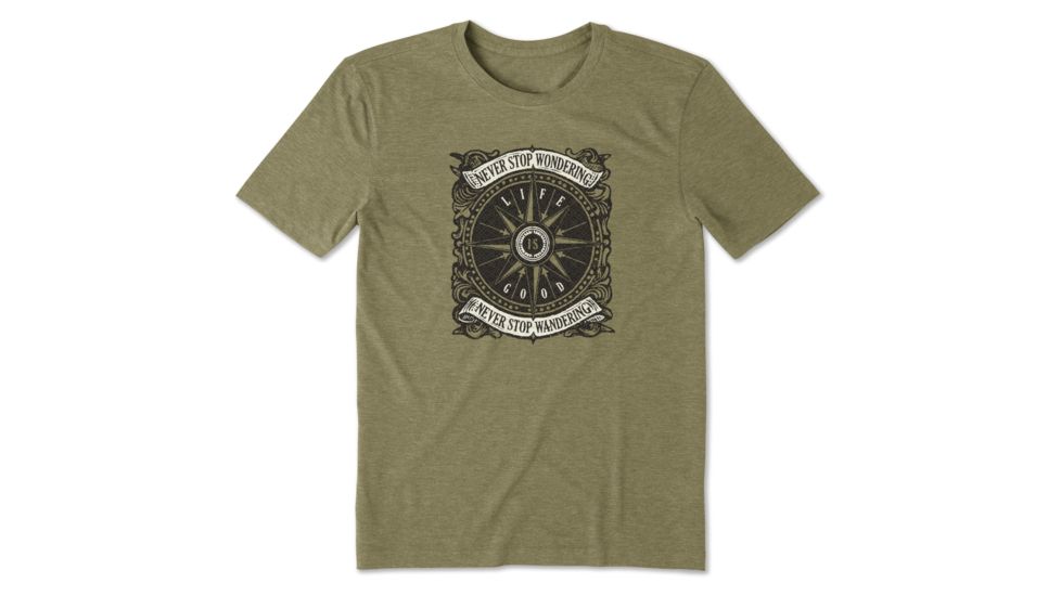 Life Is Good Cool Tee Wander Compass T-Shirt - Mens, Fatigue Green, Small, 55782-S