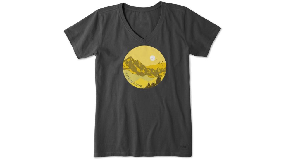 Life Is Good Crusher Vee Beautiful Flock T-Shirt - Womens, Night Black, Large, 55506-L