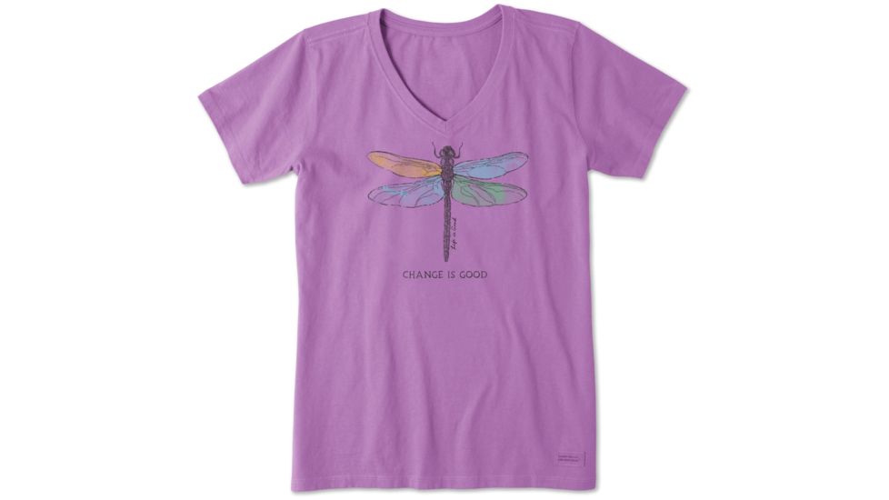 Life Is Good Crusher Vee Change Dragonfly T-Shirt - Womens, Happy Grape, Small, 55512-S
