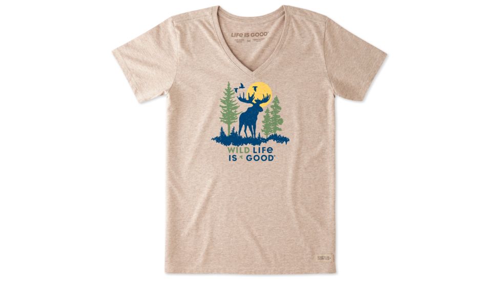 Life Is Good Crusher Vee Wildlife Moose T-Shirt - Womens, Heather Mocha, Small, 55800-S