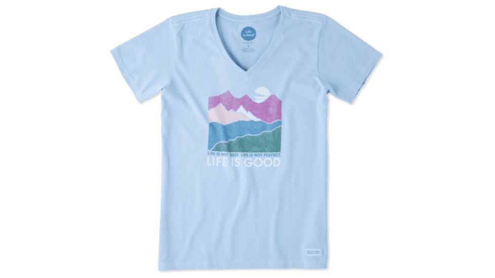 Life Is Good Life isnt easy Mountains Crusher Tee Womens, Powder blue, Large, 54038-L