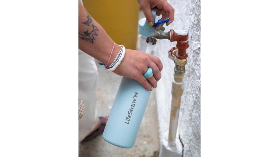 LifeStraw Go Stainless Steel 18oz Water Bottle w/Filter, Aegean Sea, LGV418ASWW