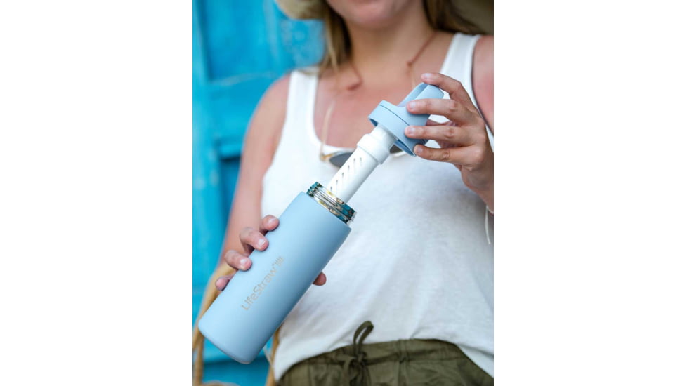 LifeStraw Go Stainless Steel 18oz Water Bottle w/Filter, Aegean Sea, LGV418ASWW