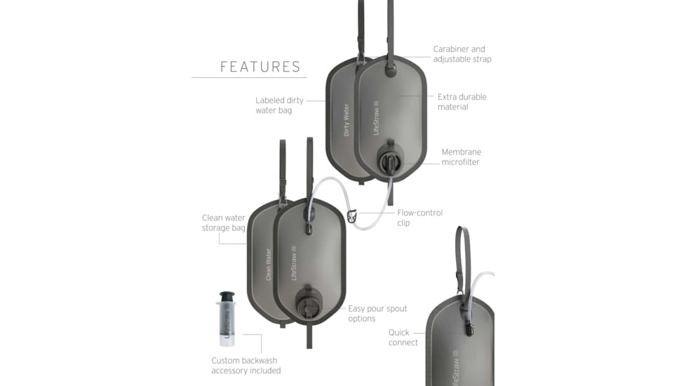 LifeStraw Large Capacity Gravity Water Filter System w/Safe Water Storage Bag, One Size, Dark MountIn Grey, 8 Liter, LSPS8LBAN1