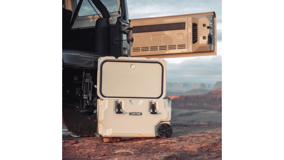 Lifetime Products 65 Quart High Performance Cooler w/ Wheels, Pumice/Green, 91179