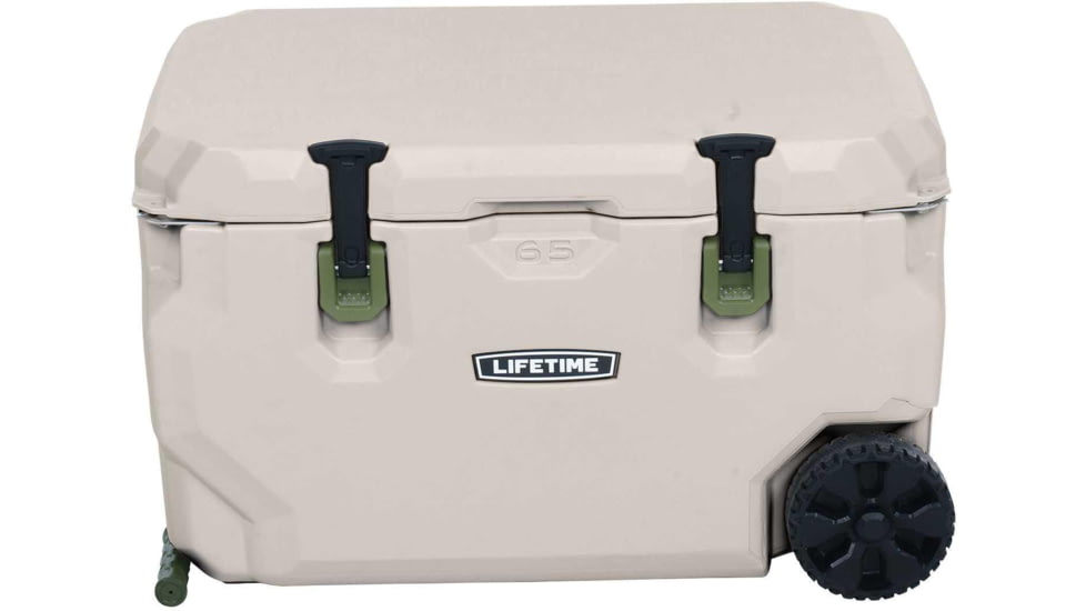 Lifetime Products 65 Quart High Performance Cooler w/ Wheels, Pumice/Green, 91179