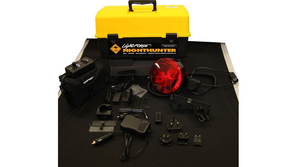 Lightforce Performance Lighting Firearm Mounted 140 Lance Nighthunter KIT, Carrying Case, 30W Halogen, Red Filter , Battery Charger 12V/110V, Black, Medium, NH140PACK