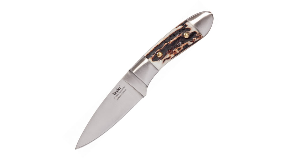Linder Compact Hunter Fixed Blade Knife, 6.5in Overall, 3.13in Satin 8Cr13Mov SS Drop Point, Stag, 443308