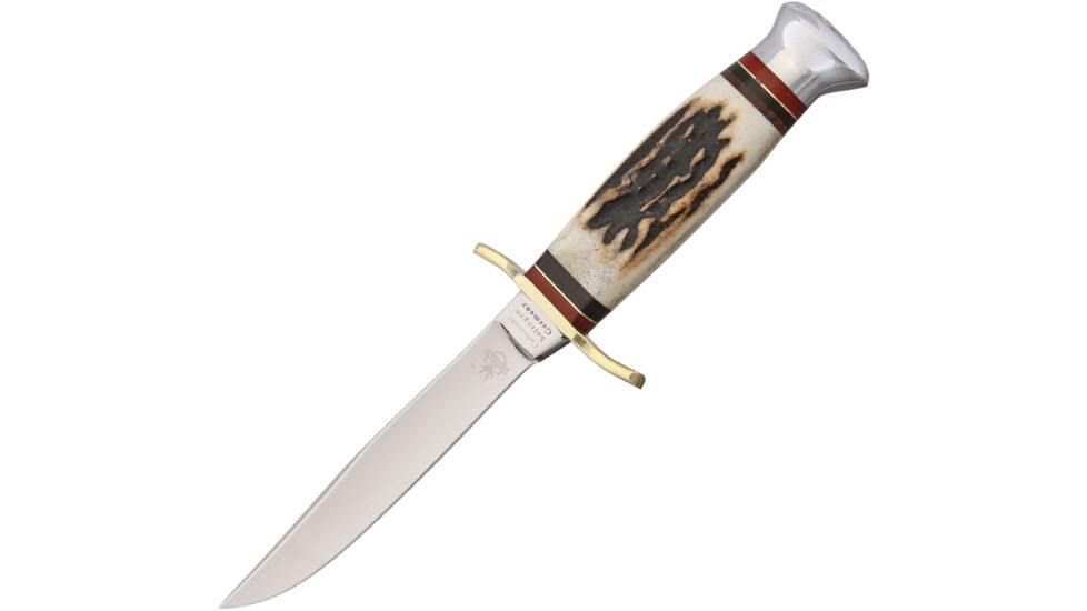 Linder Farmer Carbon Steel Fixed Blade Knife, 3.5in, Carbon Steel, Stag Handle LD145309