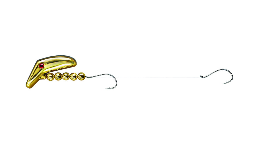 Lindy Lil Guy Fishing Rig With 36in 14 Lb Fluorocarbon Leader, Floating, Gold/Black, 2in, LLG243