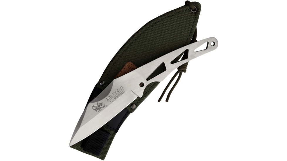 Linton Cutlery Skeletonized Fixed Blade Knife w/ Sheath, 10.63in Overall, 4.75in Satin Stainless Blade, Skeletonized Handle, Nylon Sheath, L92022