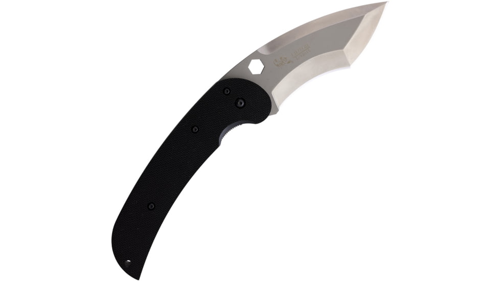 Linton Cutlery Large Tactical Curved Folding Knife, 6.5in Closed, 4.5in Matte Stainless Curved Blade, Black Textured G10 Handle, L92016124
