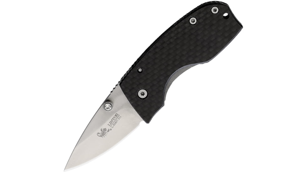 Linton Cutlery Linerlock Carbon Fiber Folding Knife, 2.5in Closed, 1.75in Satin ATS-34 Blade, Carbon Fiber Handle, Synthetic Sheath, L92027211
