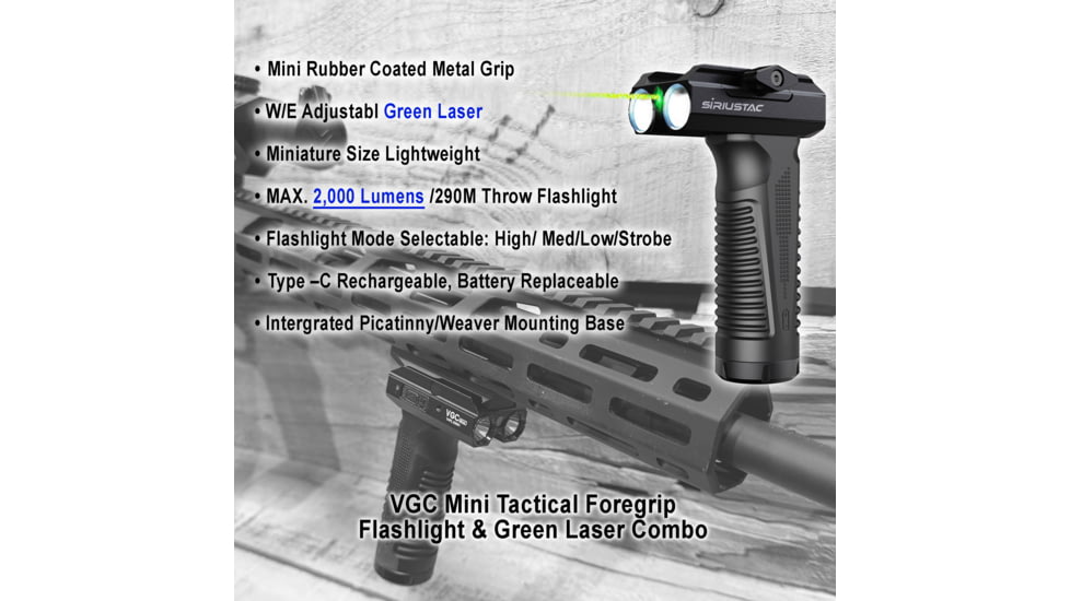 Lion Gears Compact Foregrip w/ 2000 Lumen Flashlight / Green Laser Combo