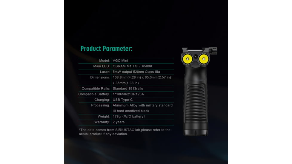 Lion Gears Compact Foregrip w/ 2000 Lumen Flashlight / Green Laser Combo