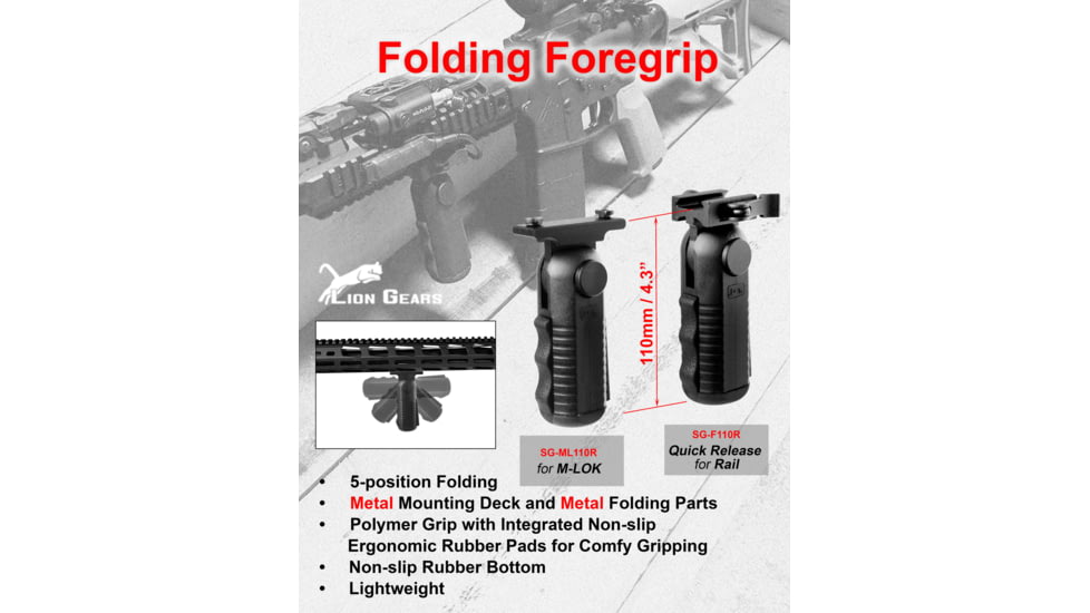 Lion Gears SG-F110R Compact Folding Grip, Quick Release, 5-position, Black, SG-F110R