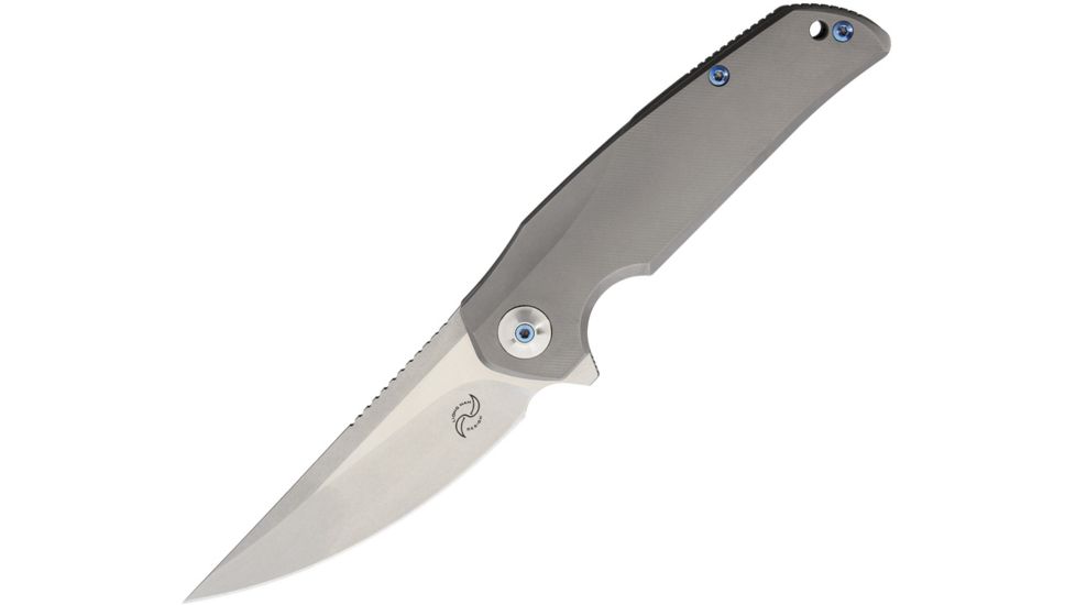 Liong Mah Designs Tempest Framelock Folding Knife,3.75in,S35VN Steel,Standard Edge,Stonewash and Satin,Gray,Titanium Handle LMDT2