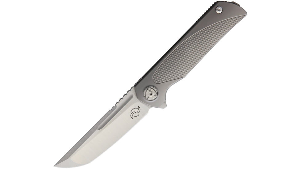 Liong Mah Designs Warrior 2 Framelock Folding Knife, 3.75 satin finish Bohler M390 stainless blade, Gray knurled titanium handle, WARRIOR 2 V2