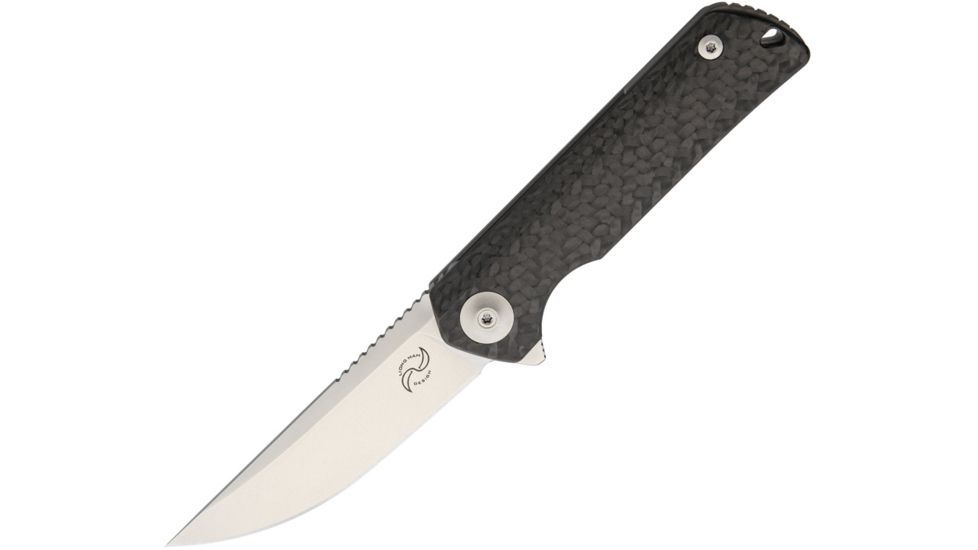 Liong Mah Designs Warrior One Framelock CF Folding Knife,3.5in,S35VN Steel,Standard Edge,Stonewash,Carbon Fiber Front Handle LMDW1CF