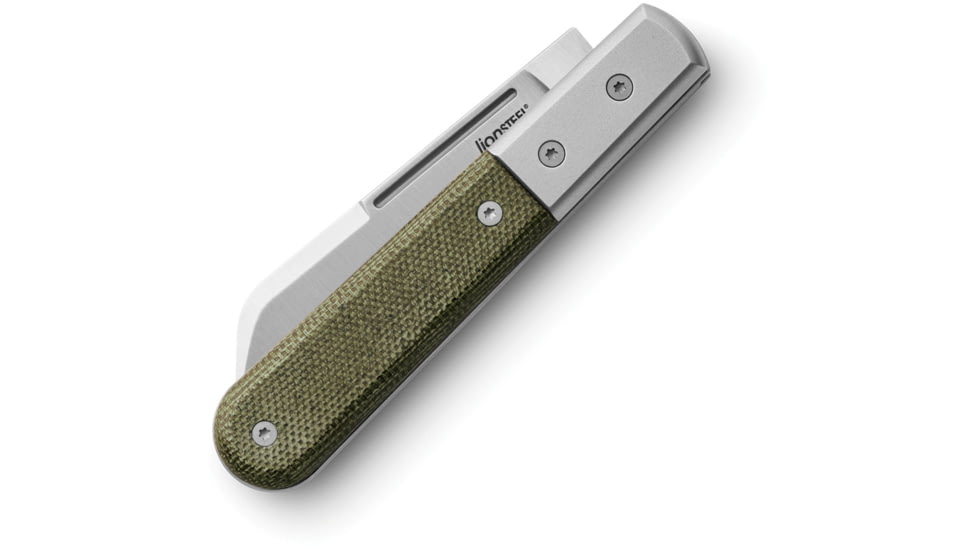 Lionsteel Barlow Dom Folding Knife, 3in, M390 Stainless, Satin Finish, DOM Style Blade, Green Canvas Micarta Handle, CK0115 CVG