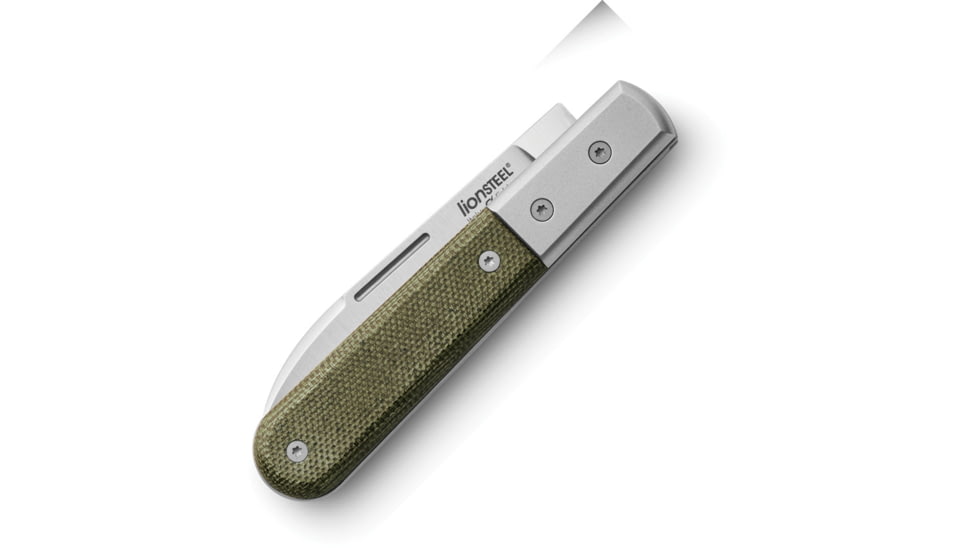 Lionsteel Barlow Roundhead Folding Knife, 3in, M390 Stainless, Satin Finish, Roundhead Blade, Green Canvas Micarta Handle, CK0111 CVG