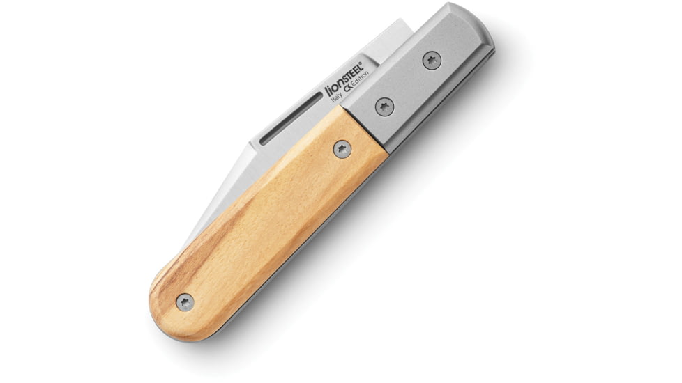 Lionsteel Barlow Shuffler Folding Knife, 3in, M390 Stainless, Satin Finish, Shuffler Blade. Olive Wood Handle, CK0112 UL