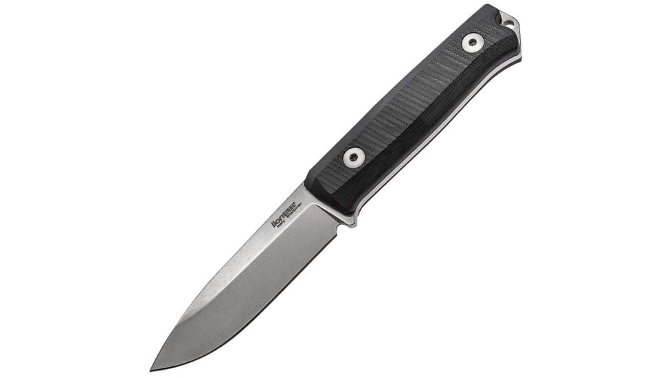 Lionsteel Bushcraft B40 Fixed Blade Knife, 8.88in Overall, 3.88in Stonewash Sleipner Tool Steel Blade, Black G10 Handle, Back Flat Tang Can Be Used For Fire Starting, Brown Leather, Black, B40 GBK