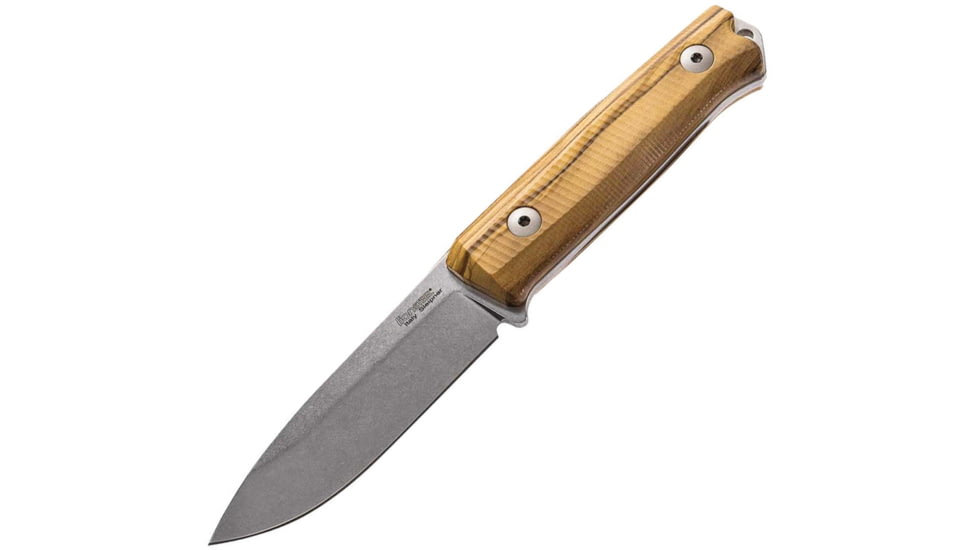 Lionsteel Bushcraft B40 Olive Wood Fixed Blade Knife, 8.88in Overall, 3.88in Stonewash Sleipner Tool Steel Blade, Olive Wood Handle, Brown Leather Belt Sheath, B40 UL