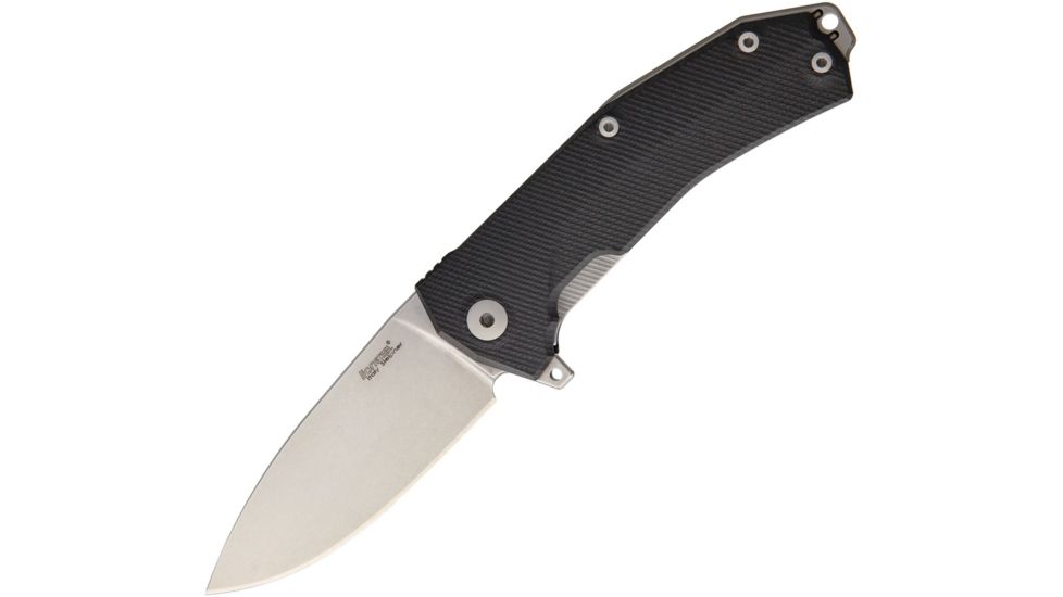 Lionsteel KUR Linerlock Black Folding Knife,3.375in,Standard Edge,Drop Point,Stonewash,Black,G10 Handle LSTKURBK