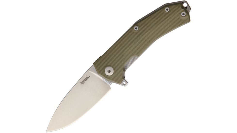 Lionsteel KUR Linerlock Green Folding Knife,3.375in,Standard Edge,Drop Point,Stonewash,Green,G10 Handle LSTKURGR