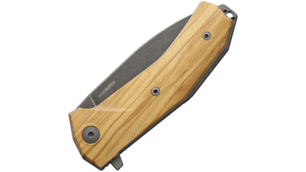 Lionsteel KUR Linerlock Olive Wood Folding Knife, 3.5in Black Stonewash Sleipner Tool Steel Drop Point, Olive Wood Handle, Pvd Coated Blade, KUR BUL