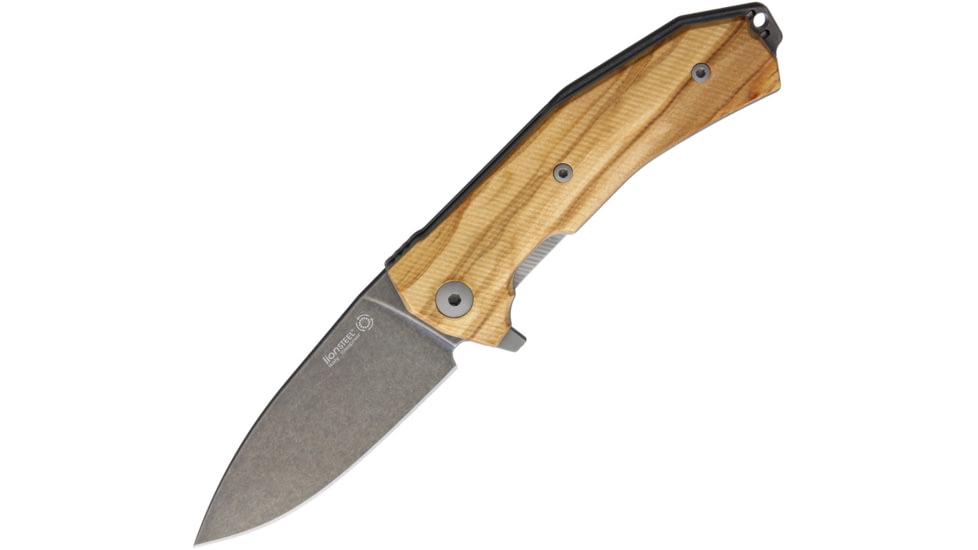 Lionsteel KUR Linerlock Olive Wood Folding Knife, 3.5in Black Stonewash Sleipner Tool Steel Drop Point, Olive Wood Handle, Pvd Coated Blade, KUR BUL
