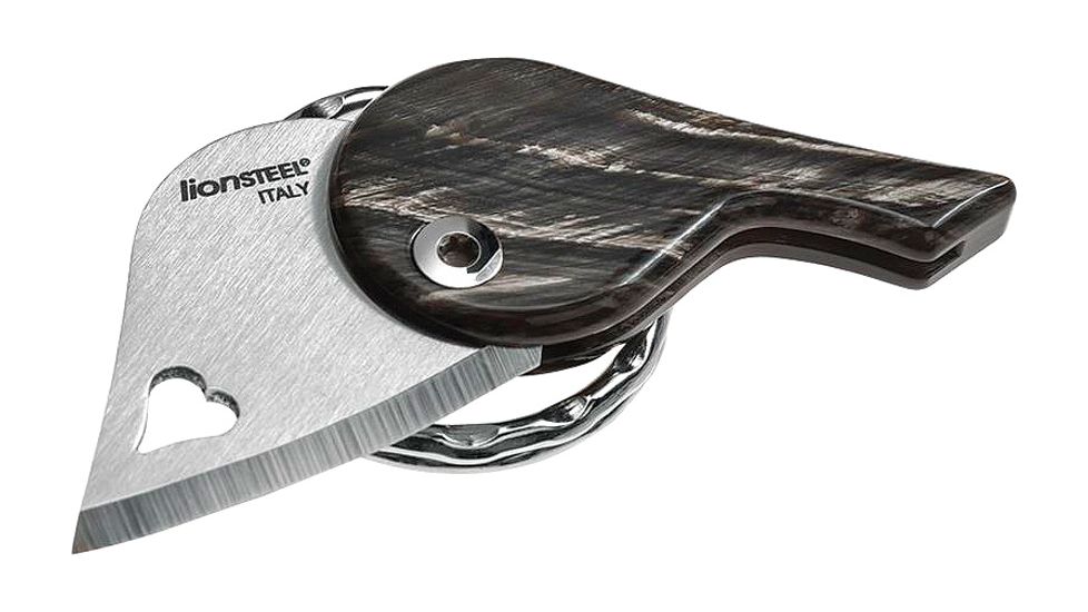 Lionsteel LionBeat Heart Horn Folding Knife,1.125in,440 Stainless Steel,Standard Edge,Brushed,Black, Handle LSTLBCO