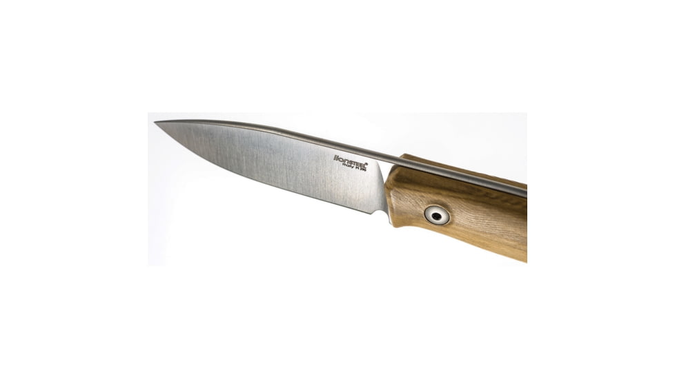 Lionsteel M1 Fixed Blade Olive Wood Knife, M1 Fixed Blade, 6.75in Overall, 3in Satin Bohler M390 SS Drop Point, Olive Wood Handle, Lanyard With Titanium Bead, Brown Leather Sheath, M1 UL