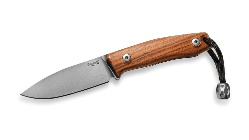 Lionsteel M1 Fixed Blade Santos Wood Knife, M1 Fixed Blade, 6.75in Overall, 3in Satin Bohler M390 SS Drop Point, Santos Wood Handle, Lanyard w/ Titanium Bead, Brown Leather Sheath, M1 ST