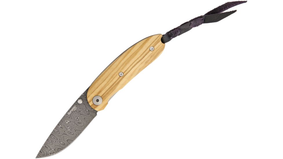 Lionsteel Mini Damascus Olive Wood Folding Knife,2.375in,Damascus Steel,Drop Point,Olive Wood Handle LST8210DUL
