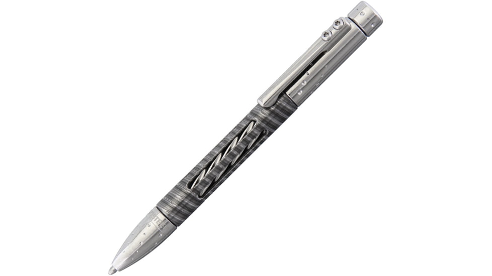 Lionsteel Nyala Pen Damascus Silver, Nyala Twist Pen, 4.5in Overall, Super Dense Twist Damascus, By Damasteel, Insert, Uses Fisher Space Pen Pr4 Cartridge, Titanium, Silver, Silver, NY SDT GYS