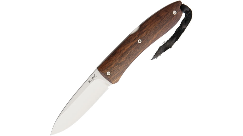 Lionsteel Opera Lockback Santos Wood Folding Knife, 3in Satin D2 Tool Steel Drop Point, Santos Wood Handle, Black Leather Sleeve, 8800 ST