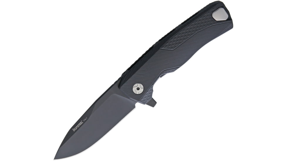 Lionsteel ROK Framelock Folding Knife, 3.25in Black Bohler M390 SS Drop Point, Black Aluminum Handle, ROK A BB