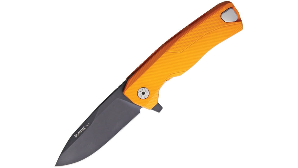 Lionsteel ROK Framelock Folding Knife, 3.25in Black Bohler M390 SS Drop Point, Orange Aluminum Handle, ROK A OB