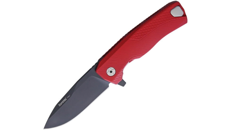 Lionsteel ROK Framelock Folding Knife, 3.25in Black Bohler M390 SS Drop Point, Red Aluminum Handle, ROK A RB