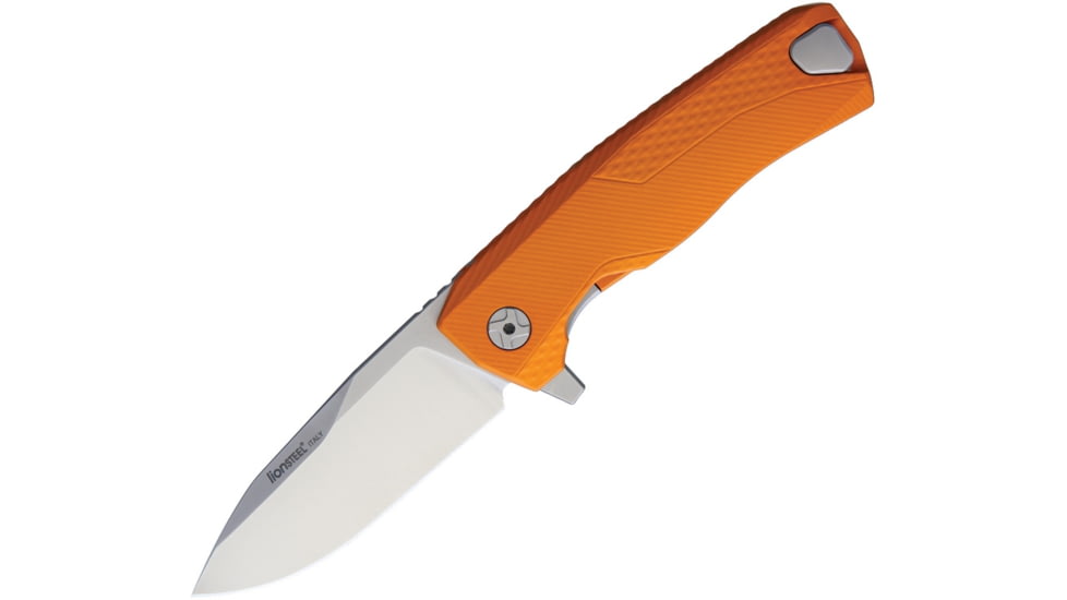Lionsteel ROK Framelock Folding Knife, 3.25in Satin Bohler M390 SS Drop Point, Orange Aluminum Handle, ROK A OS