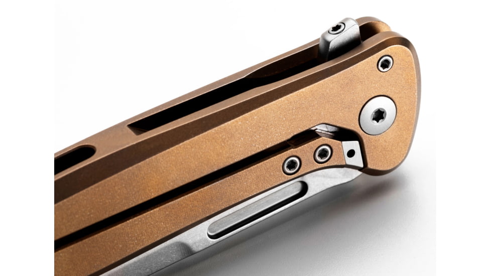 Lionsteel Skinny Framelock Folding Knife by Michele Pensato, 4.5in Closed, 3.5in Stonewash CPM MagnaCut Stainless Blade, Bronze Titanium Handle, SK01BR