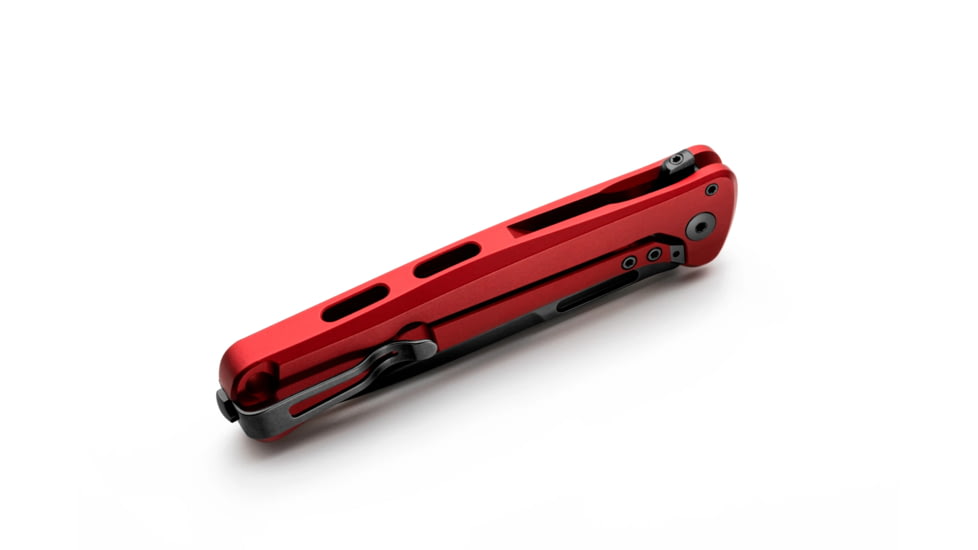Lionsteel Skinny Framelock Folding Knife by Michele Pensato, 4.5in Closed, 3.5in Black Stonewash CPM MagnaCut Stainless Blade, Red Aluminum Handle, SK01ARB