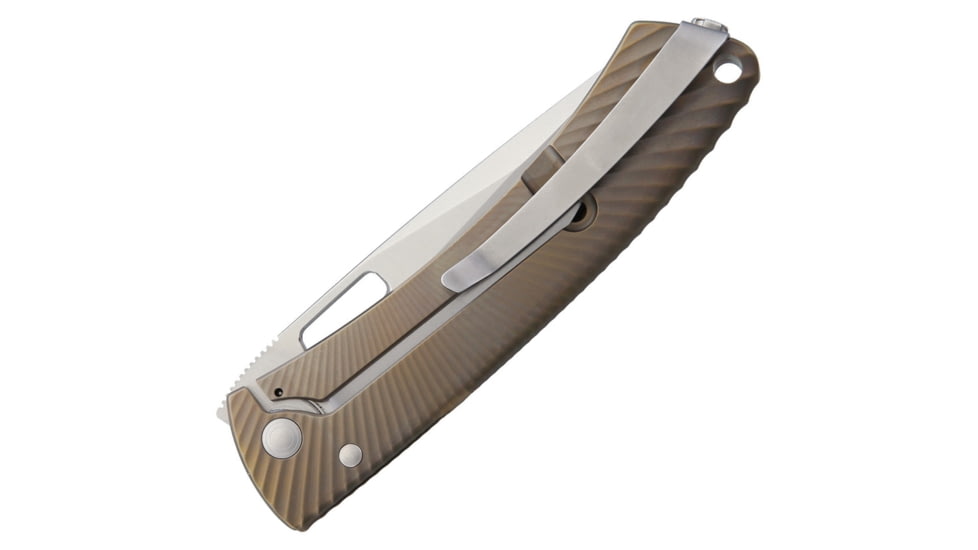Lionsteel TiSpine Framelock Bronze Matte Folding Knife, 3.25in Satin Bohler M390 SS Blade, Bronze Matte Finish Titanium Handle, Thumb Pull, Pocket Clip, Packaged In A Plexiglass Tube, TS1 BM
