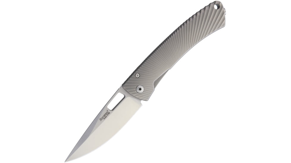 Lionsteel TiSpine Framelock Gray Matte Folding Knife, 3.25in Satin M390 SS Blade, Gray Sculpted Titanium Handle, Thumb Pull, Pocket Clip, Packaged In A Plexiglass Tube, Matte Finish Handle, TS1 GM
