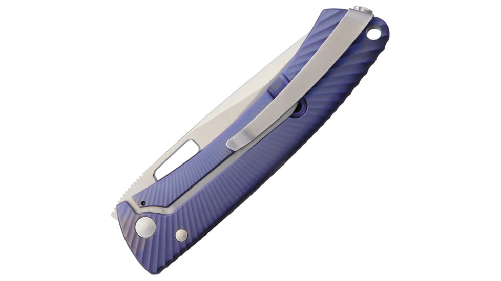 Lionsteel TiSpine Framelock Matte Folding Knife, 3.25in Satin Bohler M390 SS Blade, Purple Matte Finish Titanium Handle, Thumb Pull, Pocket Clip, Packaged In A Plexiglass Tube, TS1 VM